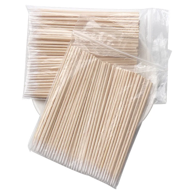 

100pcs/bag Nails Wood Cotton Swab Clean Sticks Buds Tip Wooden Cotton Head Manicure Detail Corrector Nail Polish Remover Art Too, Wood color