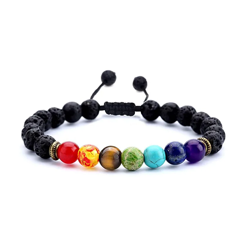 

2021 Men Women Lava Rock Chakras Aromatherapy Essential Oil Diffuser Bracelet Braided Rope Natural Stone Beads Bracelet Bangle, Picture shows