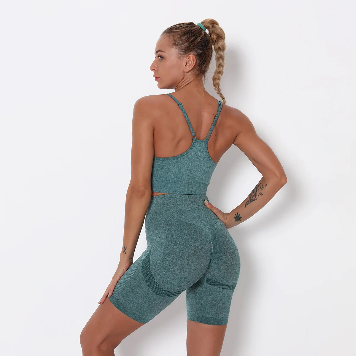 

scrunch butt bum custom yoga fitness gym women seamless short set bra with shorts, Customized colors