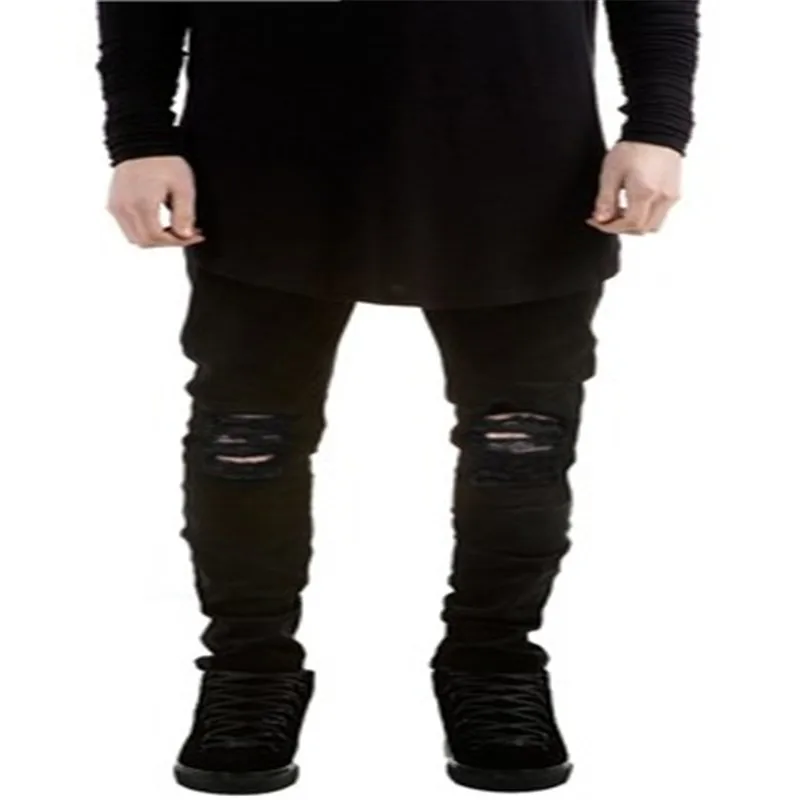 

Denim European and American high street tide brand pure black slim feet elastic men's slim jeans, Customized color