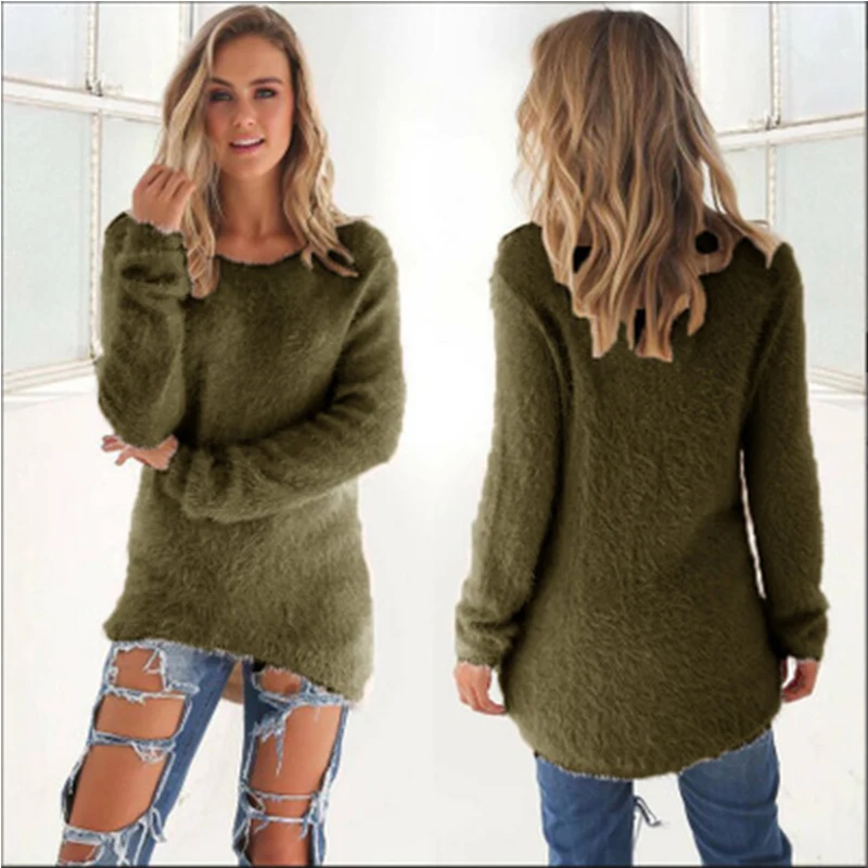 

Women's Long Sleeve Fuzzy Chunky Knitted Pullover Loose Jumper Sweater
