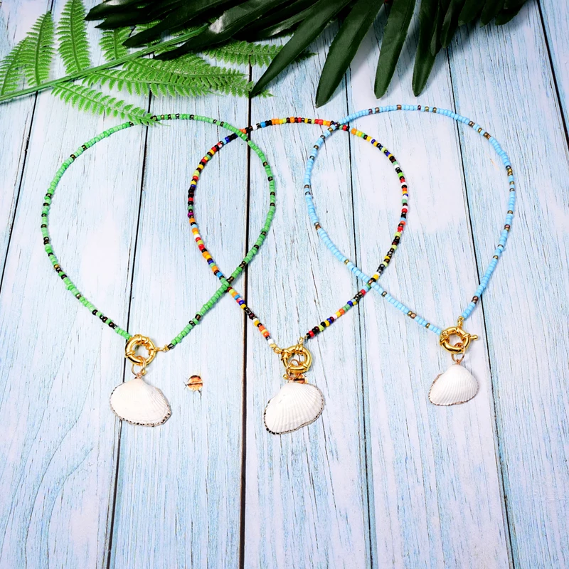 

40CM Colorful Sead Beads Sea Shell Choker Trendy Puka Natural Boho Fashion Women Statement Bib Collares Femme