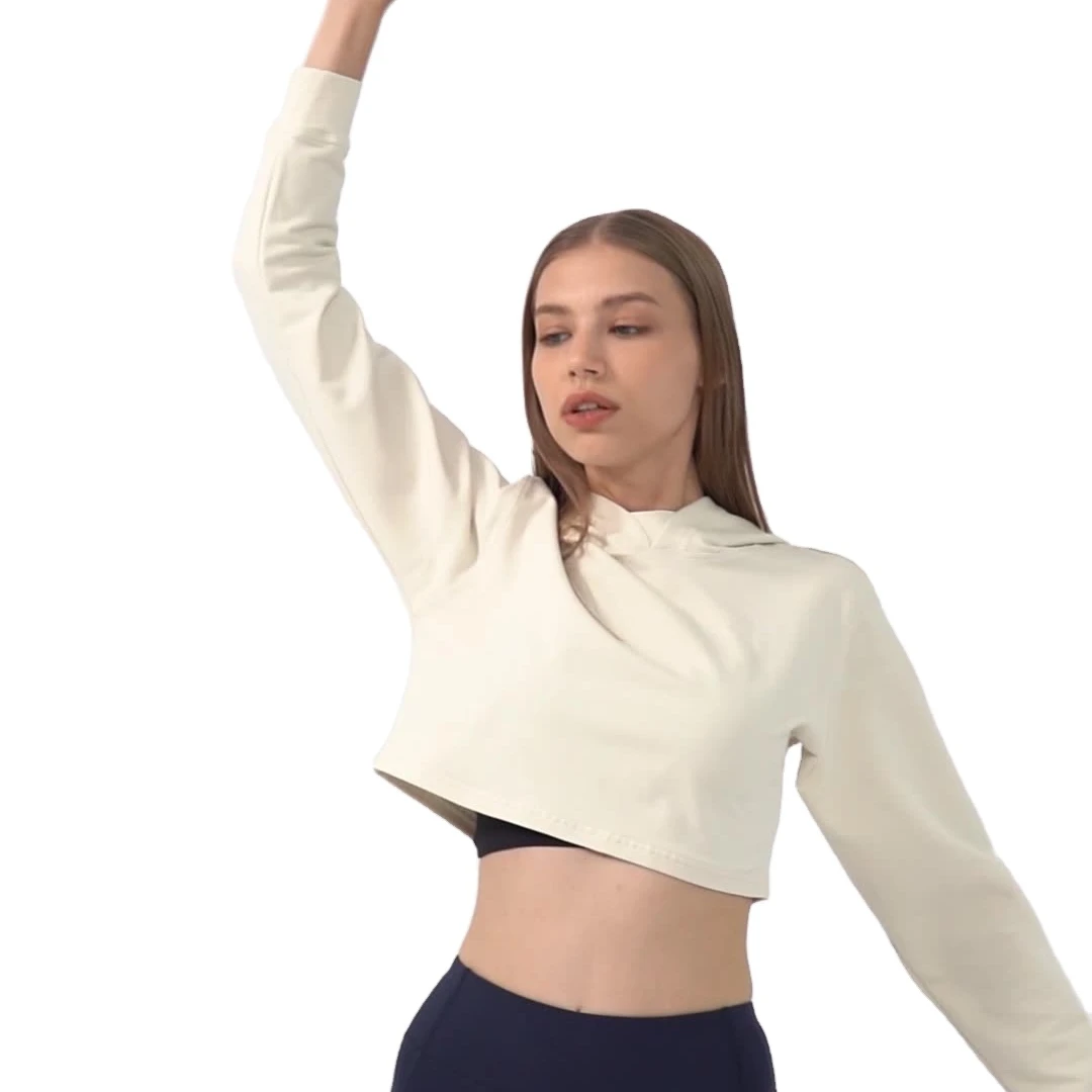 

Ch012 Loose Women's Spring Short Solid Color Pullover Round Neck Long Sleeved Top Cropped Sweater hoodie