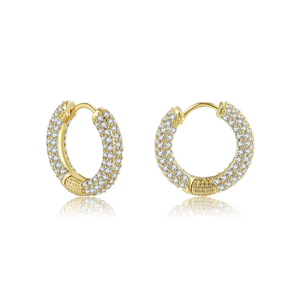 

New Trendy Brass Pave CZ Huggie Hoop Earring Gold Chunky Circle Zircon Hoop Earring