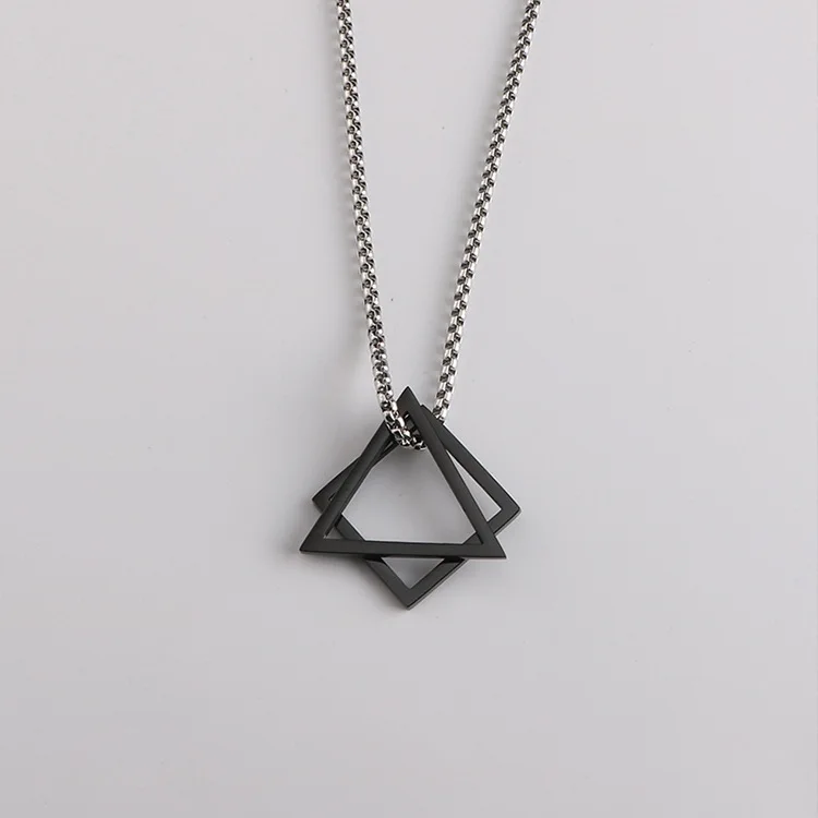 

Geometric Interlocking Stacking Squid Game Necklace Stainless Steel Square Triangle Lovers Clothings Pendant Necklace