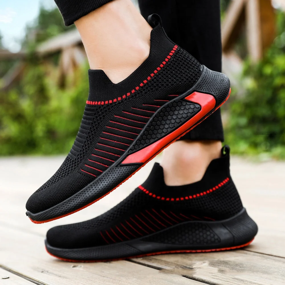 

TX supplier black breathable mesh upper thick soled non slip walking running sports casual sock shoes sneakers for men male, Color matching