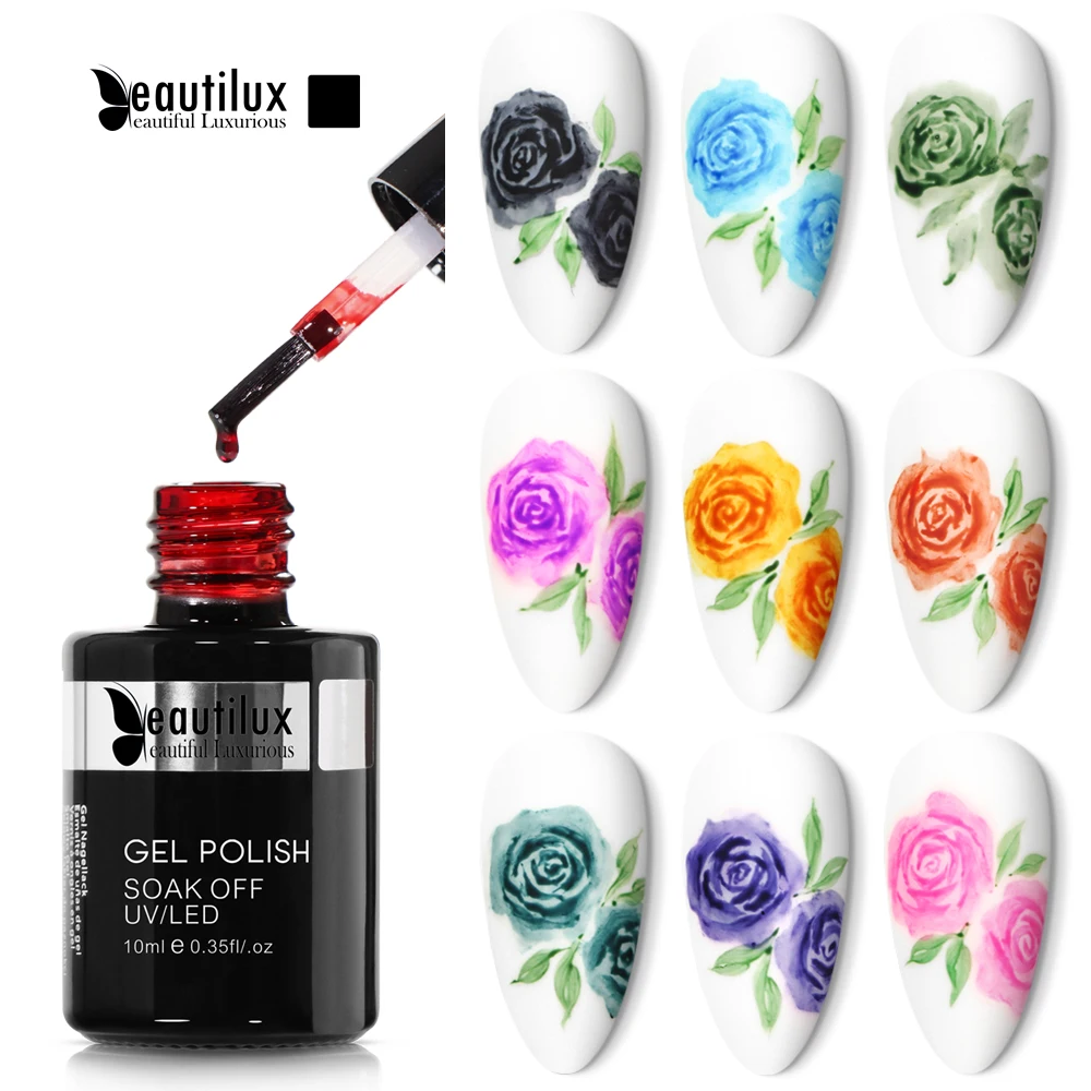 

Beautilux Watercolor Nail Gel Polish Nails Art Design Blooming Blossom Chinese Painting UV LED Semi Permanent Gels Lacquer 10ml