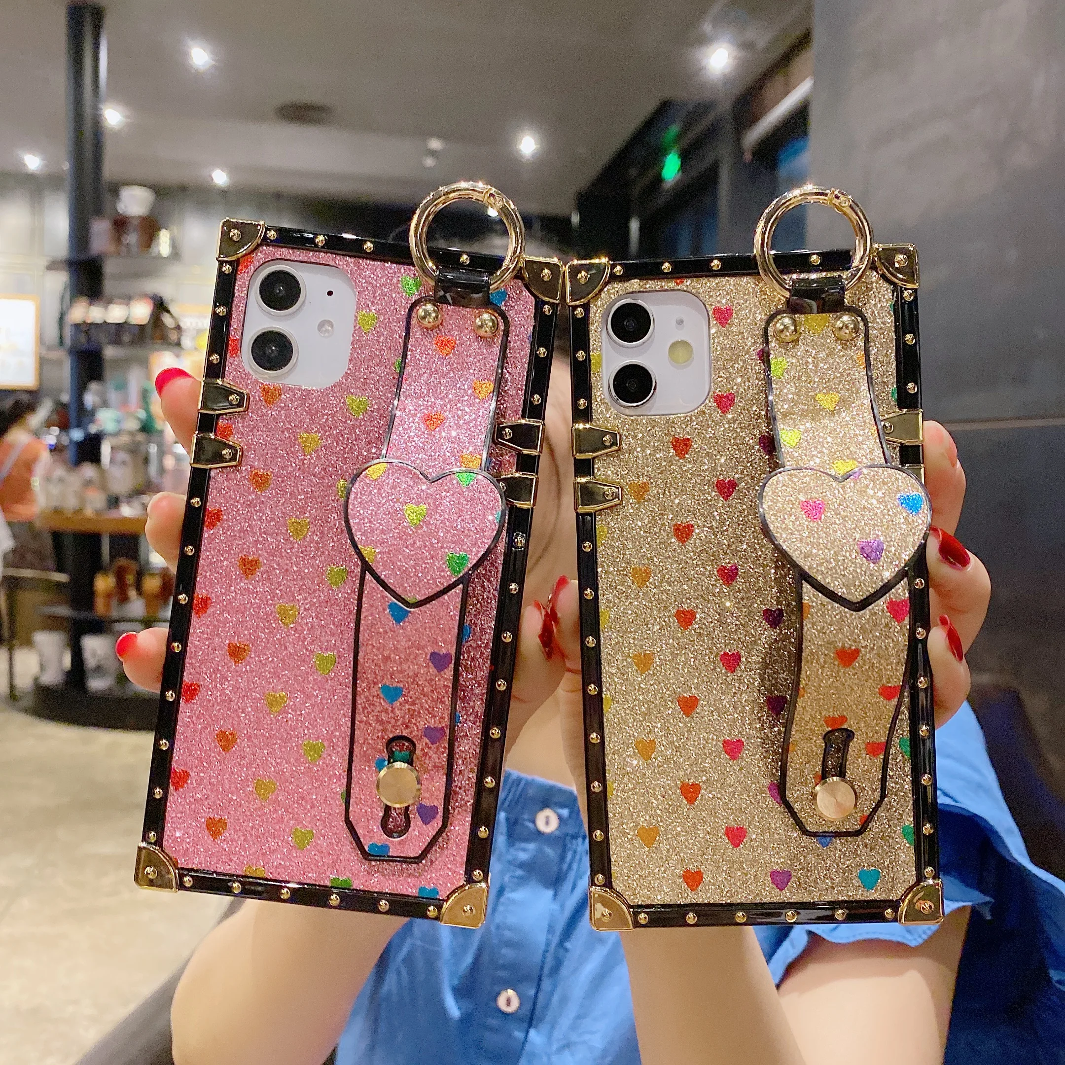 

Fashion crystal phone case with strap rainbow protection samsung a71 phone cases