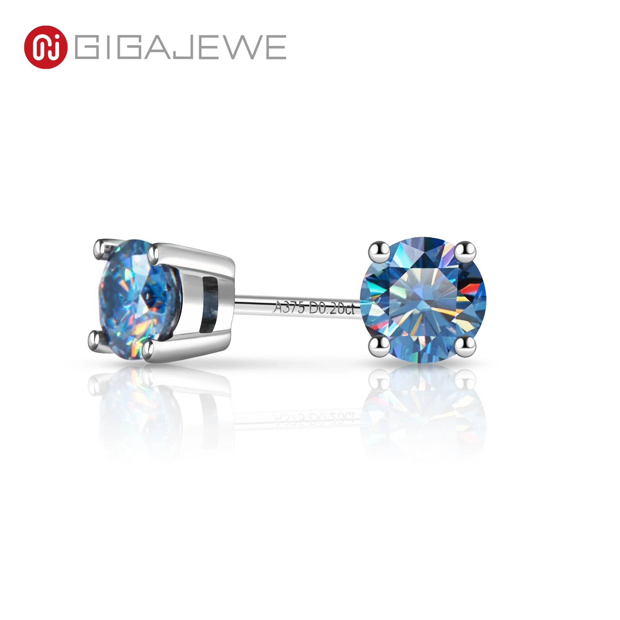 

GIGAJEWE 0.1ctX2pcs 3mm White D blue pink VVS1 Round Cut Customized 9K Moissanite White Gold Earrings