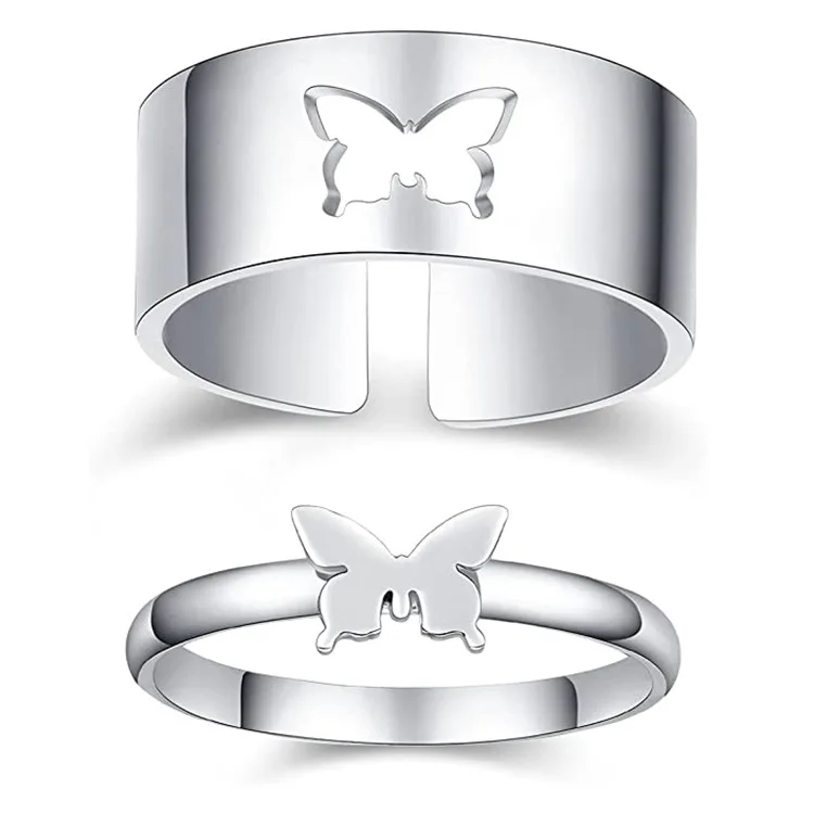 

Butterfly Rings Lover Couple Rings Set Friendship Wedding Open Rings women jewelry, Gold/silver