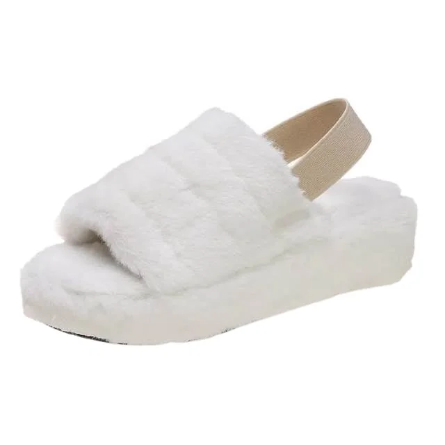 

Wholesale women fur flat slides slippers custom color slide slippers