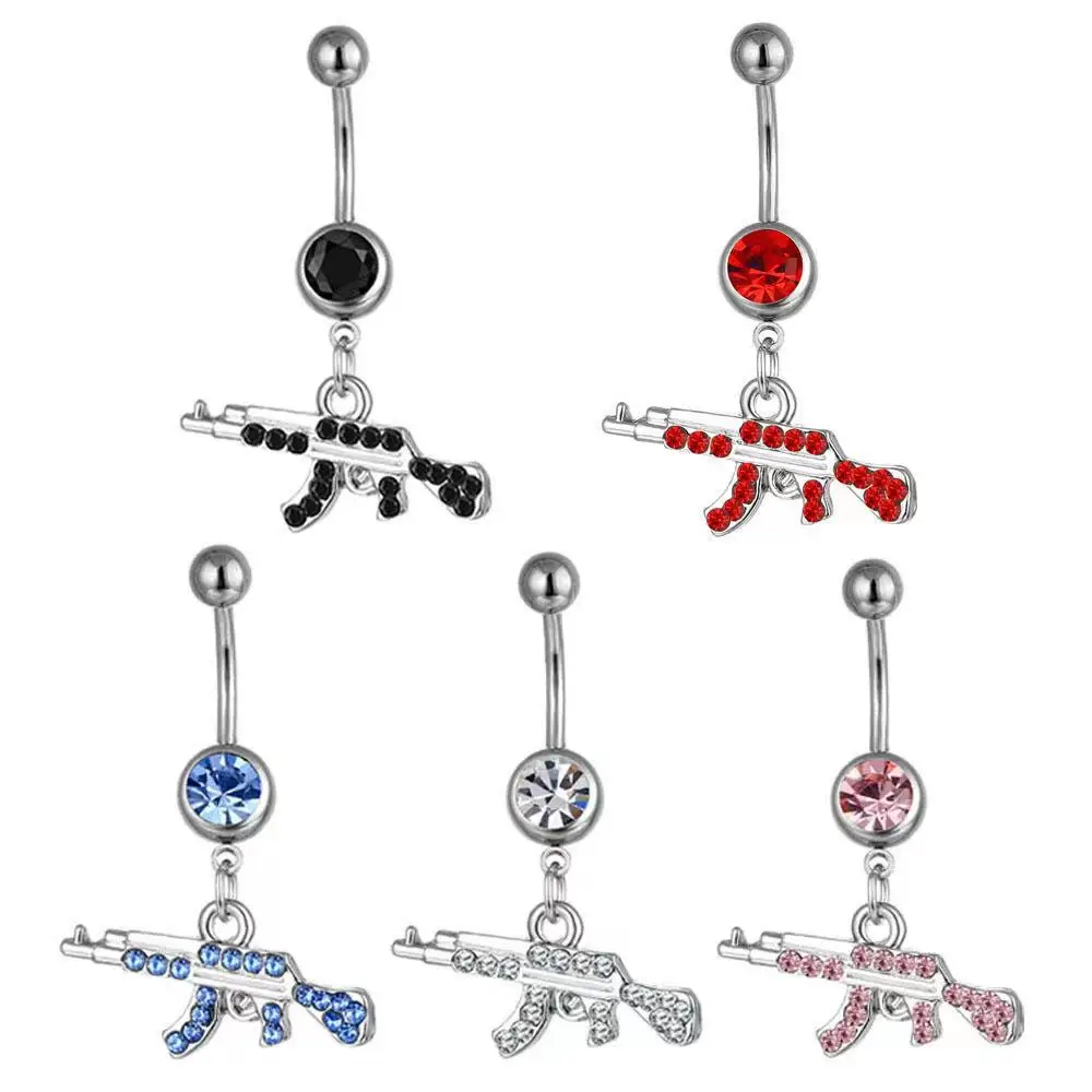 

European and American human body piercing jewelry gun shaped geometric small pendant navel nail inlaid with drill Navel Ring