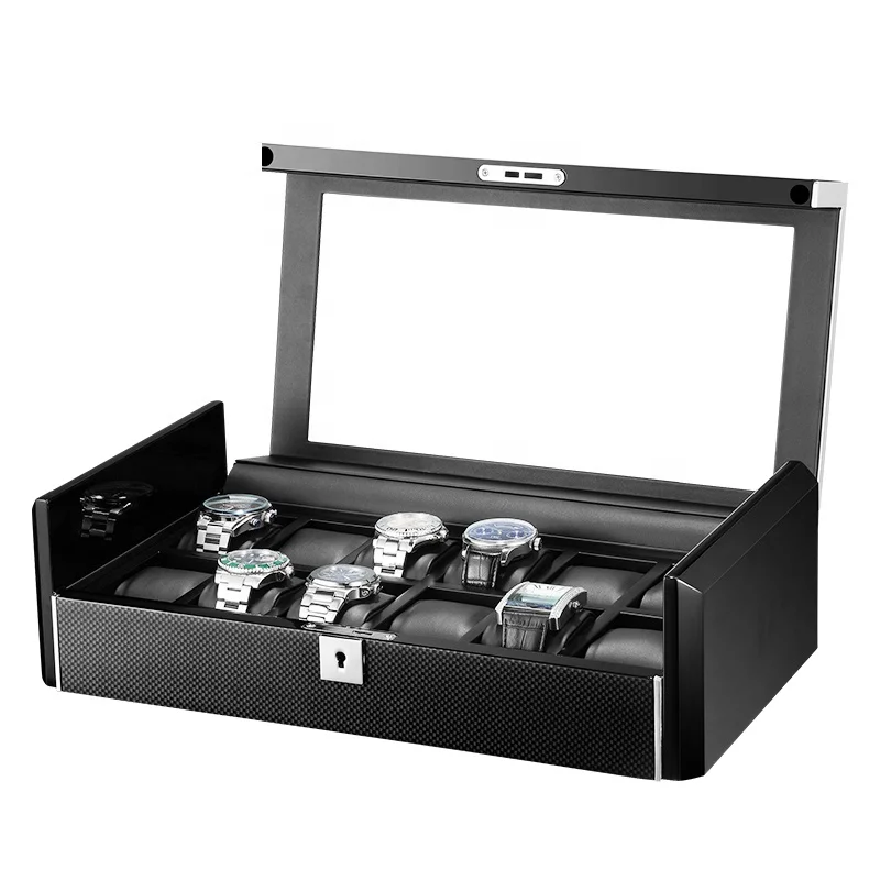 

Melancy Black carbon fiber surface soft flexible hot leather pillow luxury watch travel case wood watch box 12 pcs