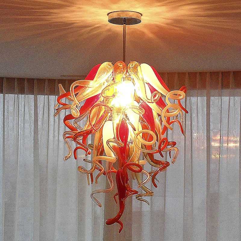 

Hand Blown Glass Chandeliers Lights Italian Retro Ceiling Lights Lampshade Wholesale Cheap Blown Glass Chandeliers Pendant Light, Red and amber