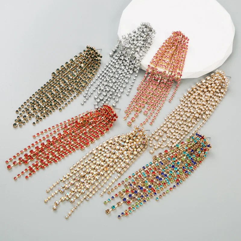 

Hot Selling Rhinestone Crystal Long Tassel Earrings Bridal Drop Dangle Earrings For Women