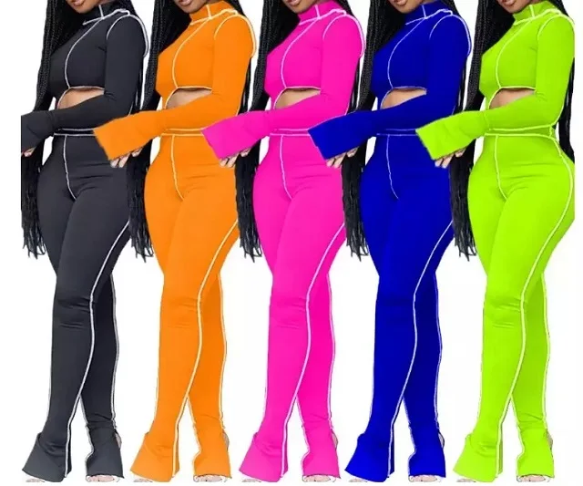 

Two Piece Pants Set Crop Top Sexy 2021 Spring Women Clothing, 5 colors