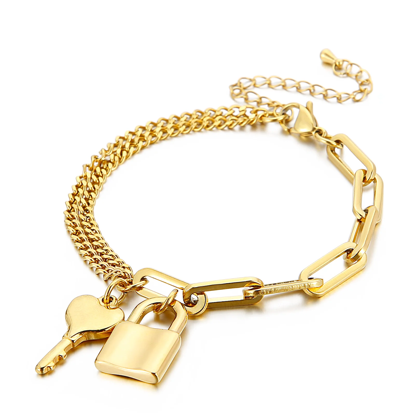 

Fashion Classical Accessories Key And Lock Charm Bracelet Women Stainless Steel Bracelet, Steel/gold