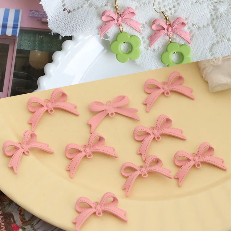 

Kawaii Pink Bow knot Alloy Jewelry Connector Color Print Metal Double Hoop Connectors for DIY Necklaces Bracelets Earrings