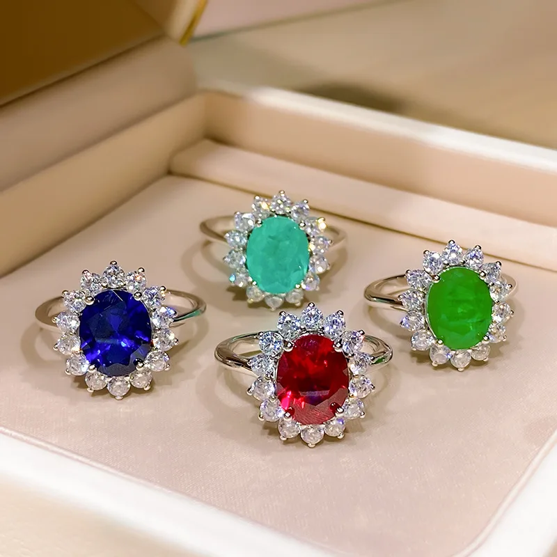 

Retro Luxury Diamond Zircon 925 Silver Ring Hot Selling S925 Sterling Silver Ruby Sapphire Topaz Emerald Finger Rings For Women