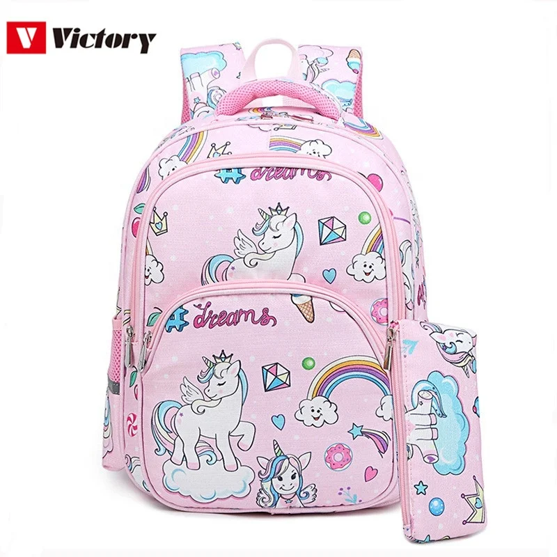

China New Cartoon cute Unicorn print Children Kids High quality design Primary School Backpack Bags Rucksack with Pencil case, Customized color