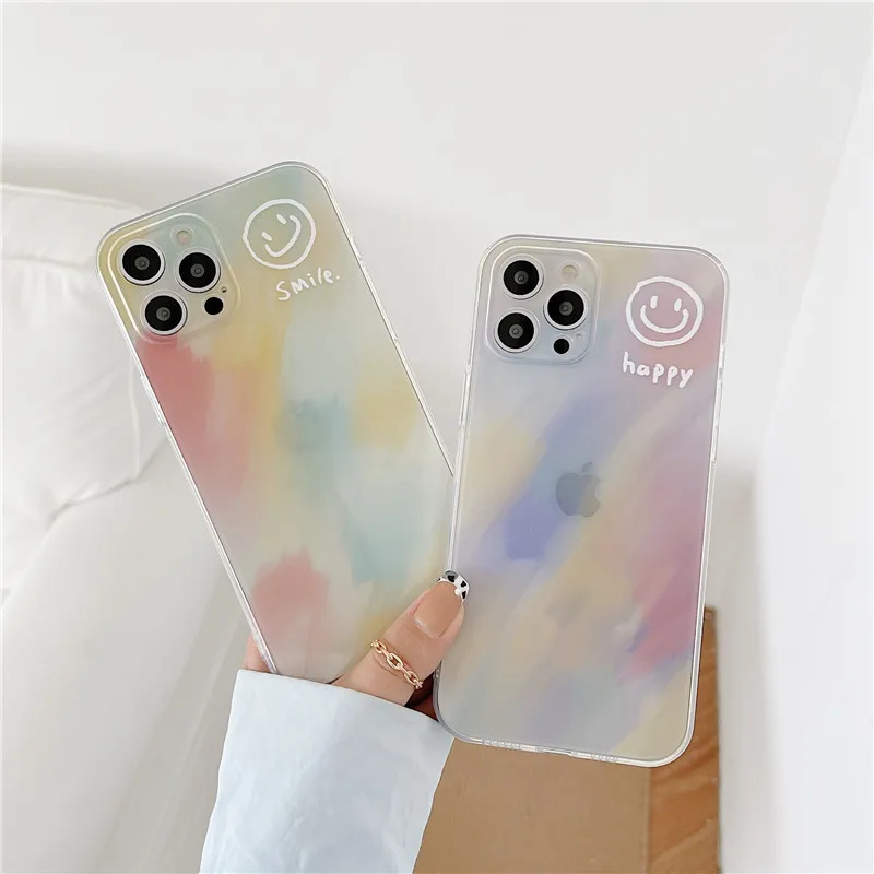 

Simple and Translucent Gradient English Smiley Phone Case for iPhone 12 Pro Max,11, Max,XS,XR,X,8,8 Plus,7 Plus Protection Case