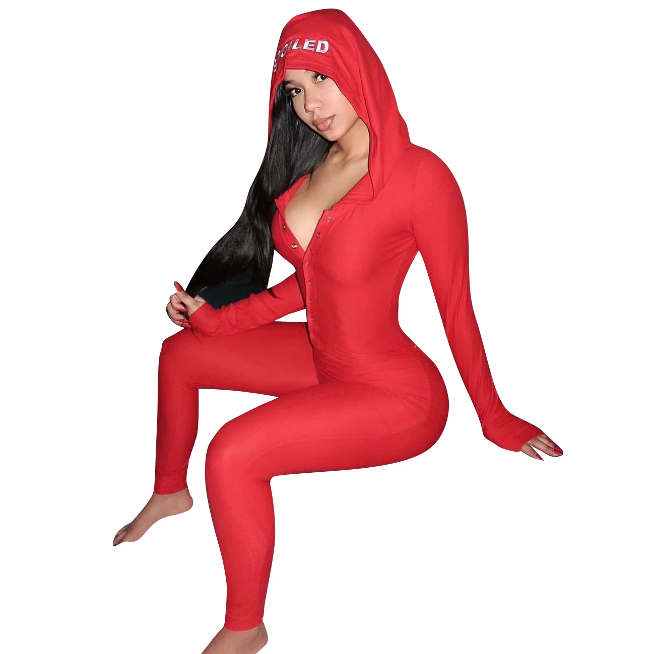 

MS610 Jumpsuits Fashion Women Hood Jumpsuit Solid Color Letter Printed Button Party Wear One Piece Jumpsuit 2022 New Arrivals, Picture color