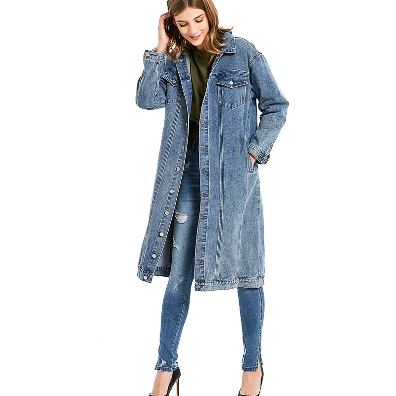 casaco longo jeans feminino