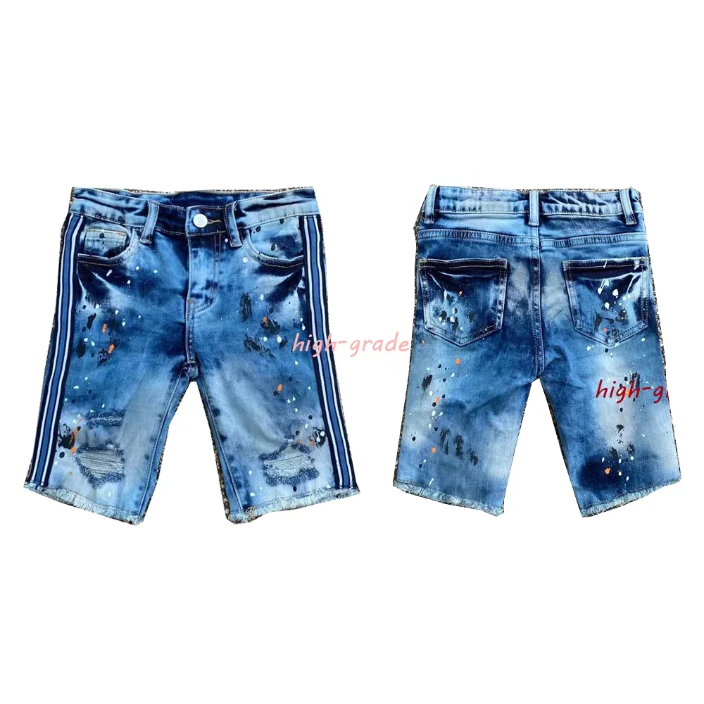 

Wholesale Casual Luxury Plus Size Ripped Distressed Blue Scrunch Cotton Denim Jeans kids Shorts, As picture