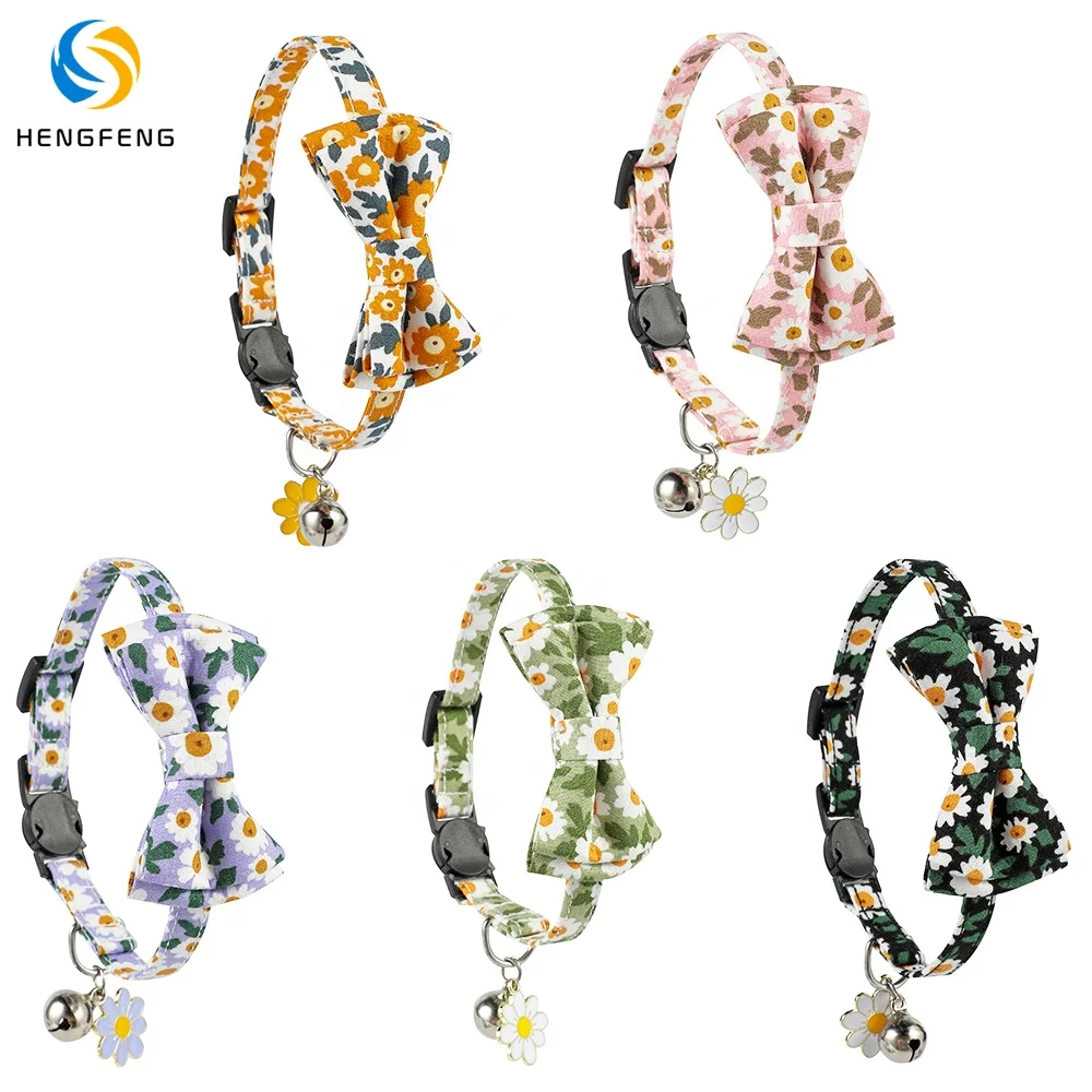 

pet supplies printed bow cat neck collar quick release japanese cat breakaway cat collar with bell, Picture show or customized color