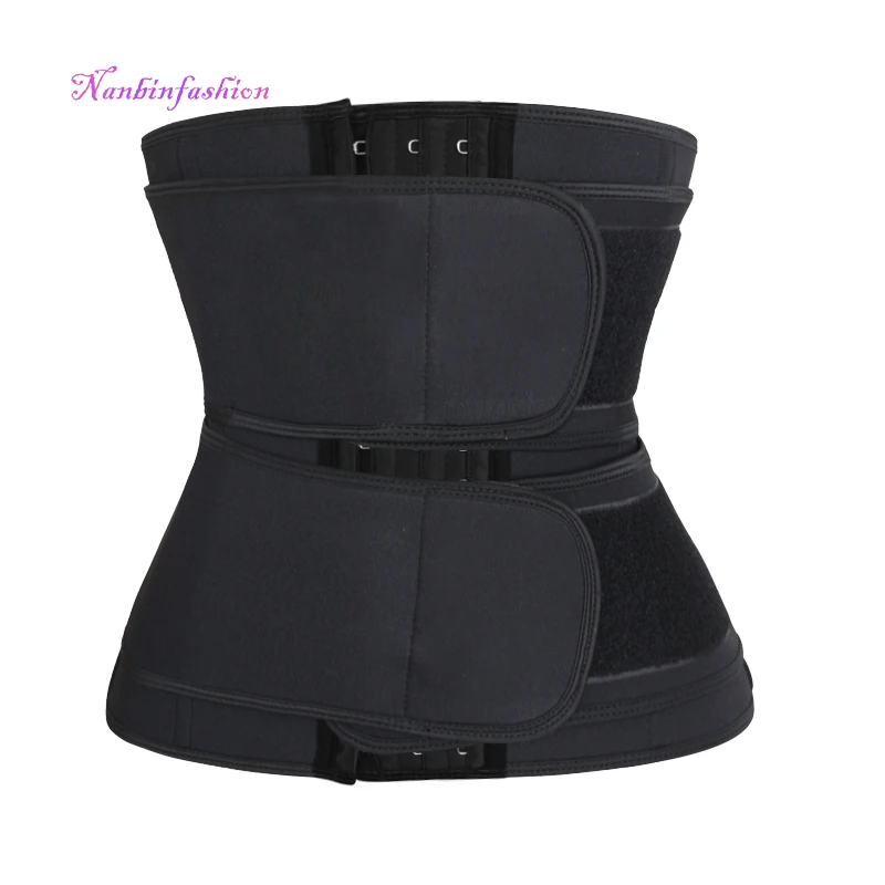 NANBIN Black Double Belts Latex Underbust Waist Cinchers 9 Steel Bones Corset Support Padded Buttocks Plus Size Breathable