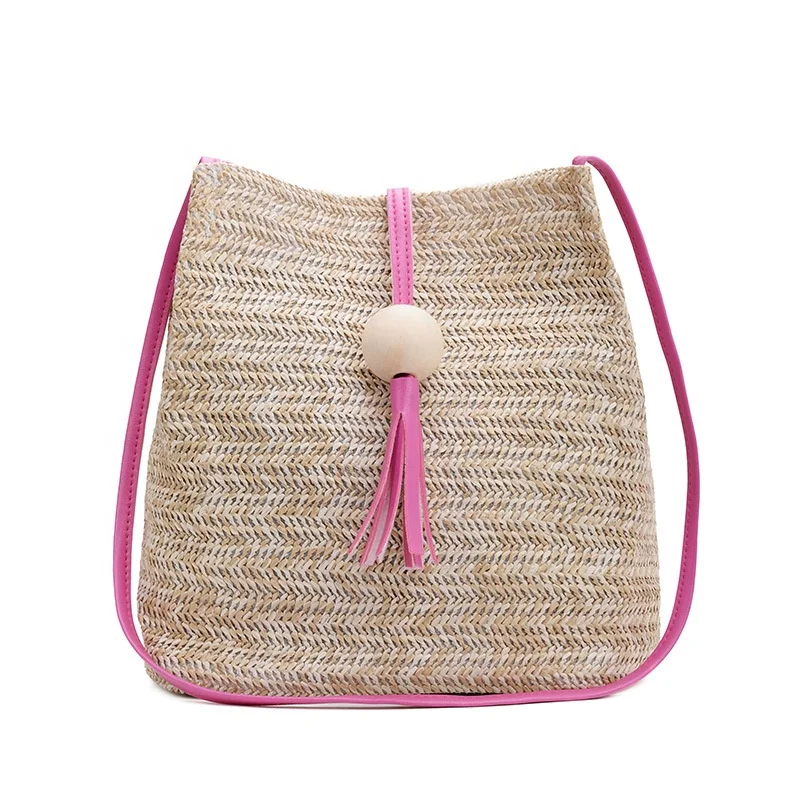

Brand New Stylish Straw Bucket Bag With High Quality, Pink,rose,brown
