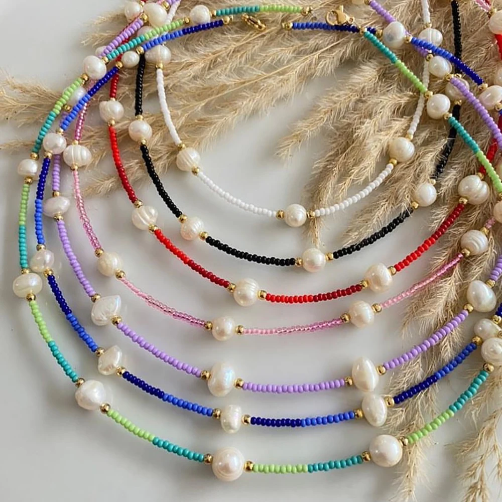 

Go2boho New In Colorful Boho Summer Choker Jewelry Freshwater Pearl Layering Mix Pearl Seed Beaded Necklace For Women