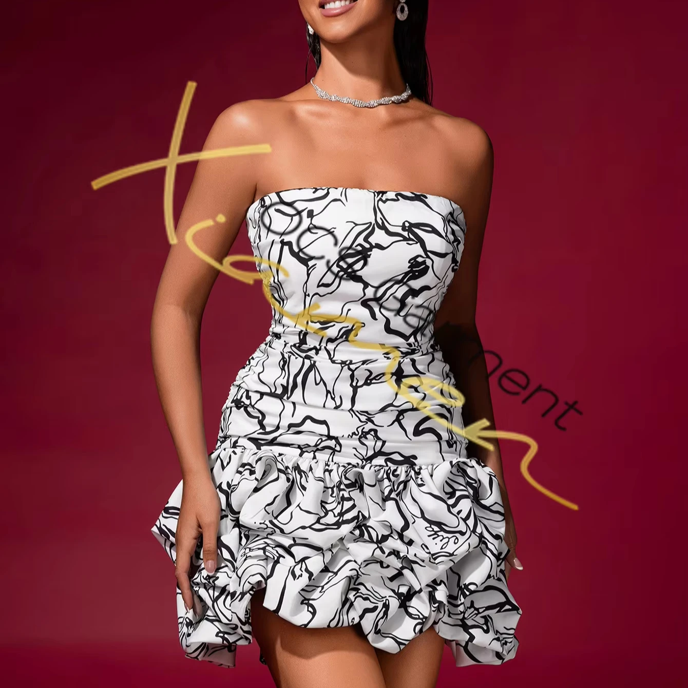 Ocstrade Elegant Summer Line Pattern Mini Dress
