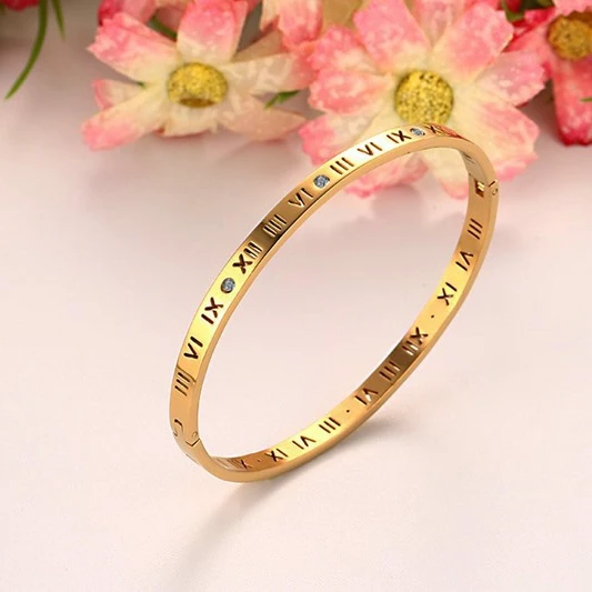 

Men And Women Stainless Steel Rose Gold Color Couples Bracelet Carving Roman Numeral Lover Cuff Bracelet Bangle Wedding Jewelry