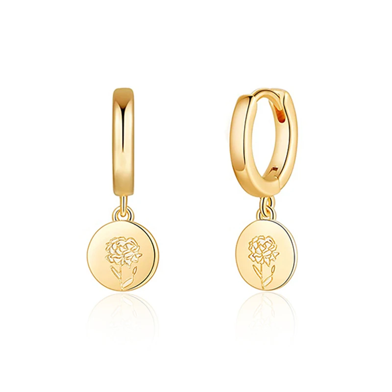 

S925 sterling silver birthday flower round stellar plate earrings