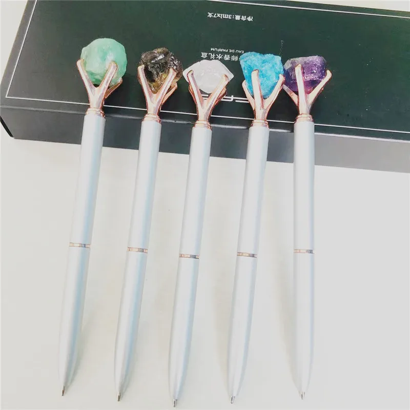 

Special Gift Metal Pen Custom Logo and Packing Natural Quartz Stone Pen Wholesale Crystal Raw Stone Pen