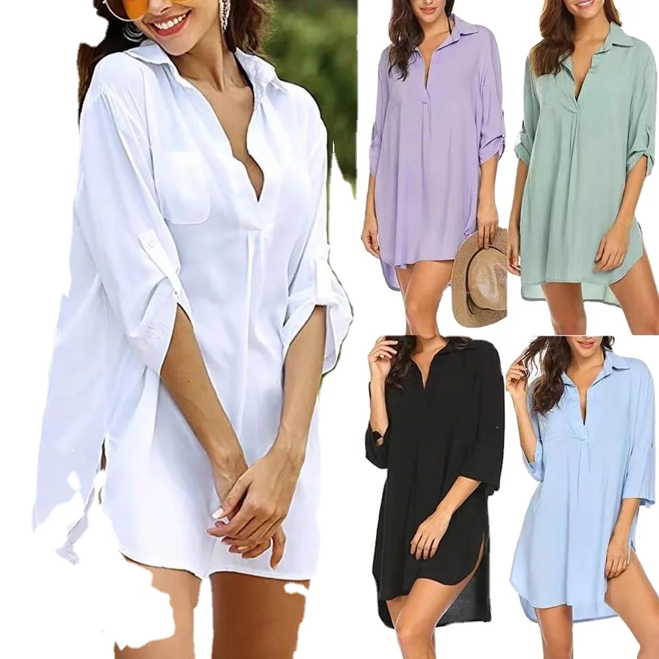 

2021 summer sale V-neck shirt bikini beachwear fashion sunscreen swimsuit beach skirt