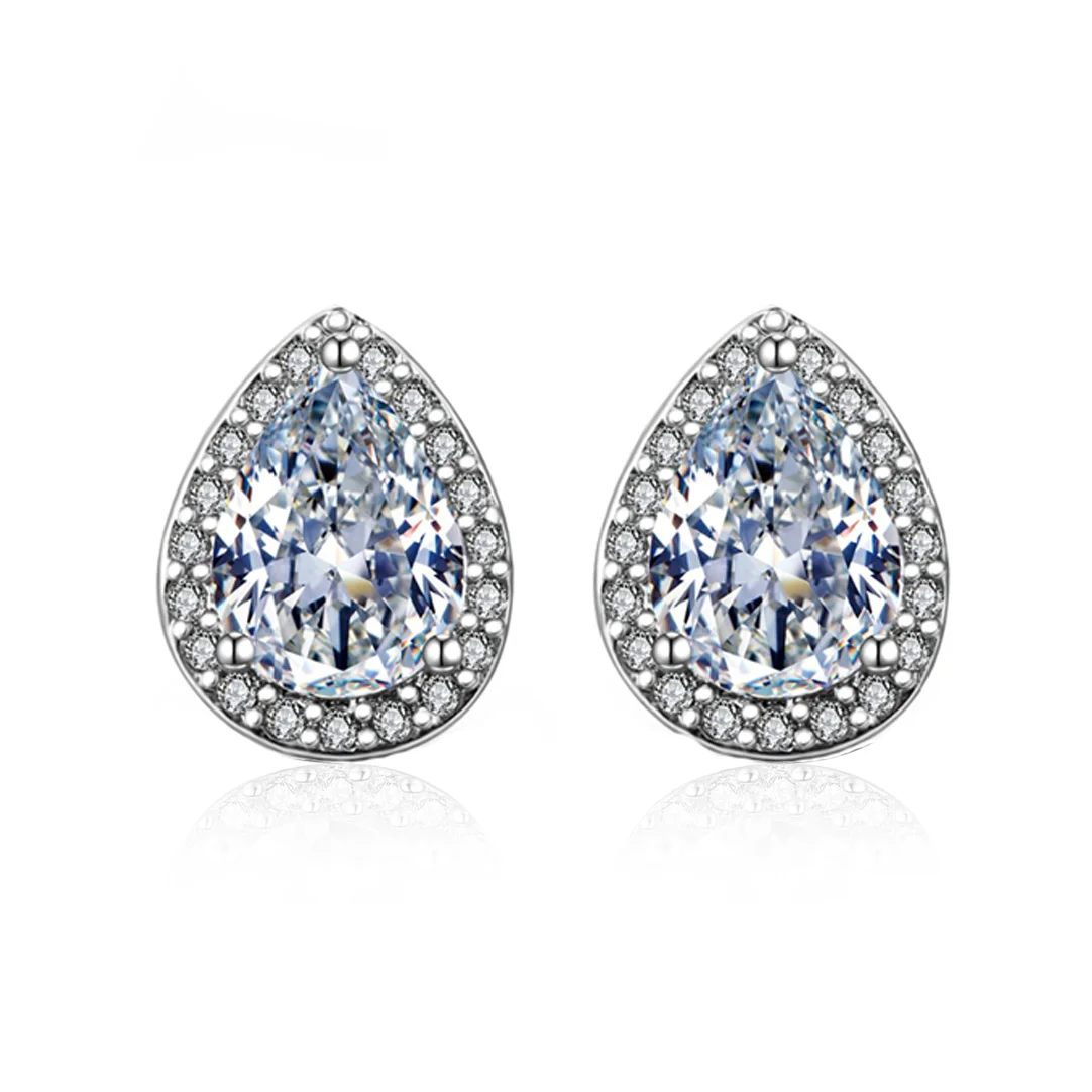 

CAOSHI Wholesale Silver Plated Color Brass Cubic Zirconia Inlaid Water Drop Pear Shaped Women Zircon Stud Earring