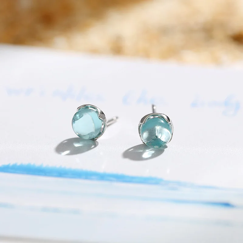 

925 Sterling Silver Stud Earring Women Jewelry Sky Blue Mermaid Tears Earrings For Women