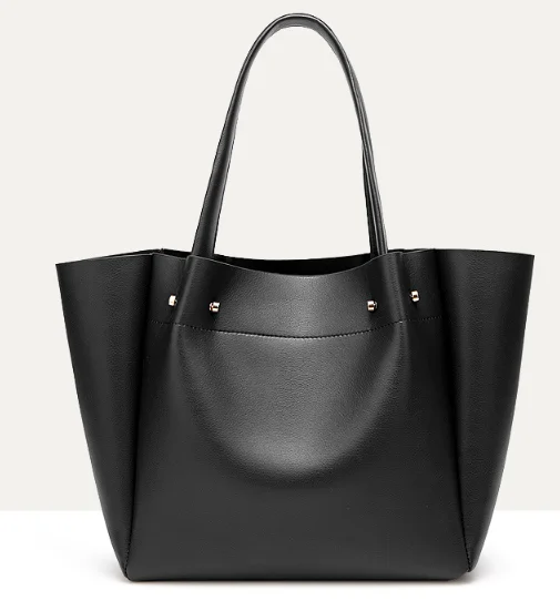 

Hot style large capacity handbag black eco friendly PU leather shopping bag women beach bag chic purse