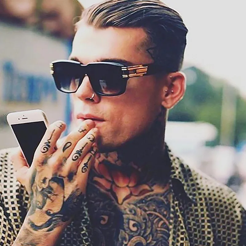 

3241 New arrivals gold thick frame oversized sun glasses trendy luxury rectangle men sunglasses