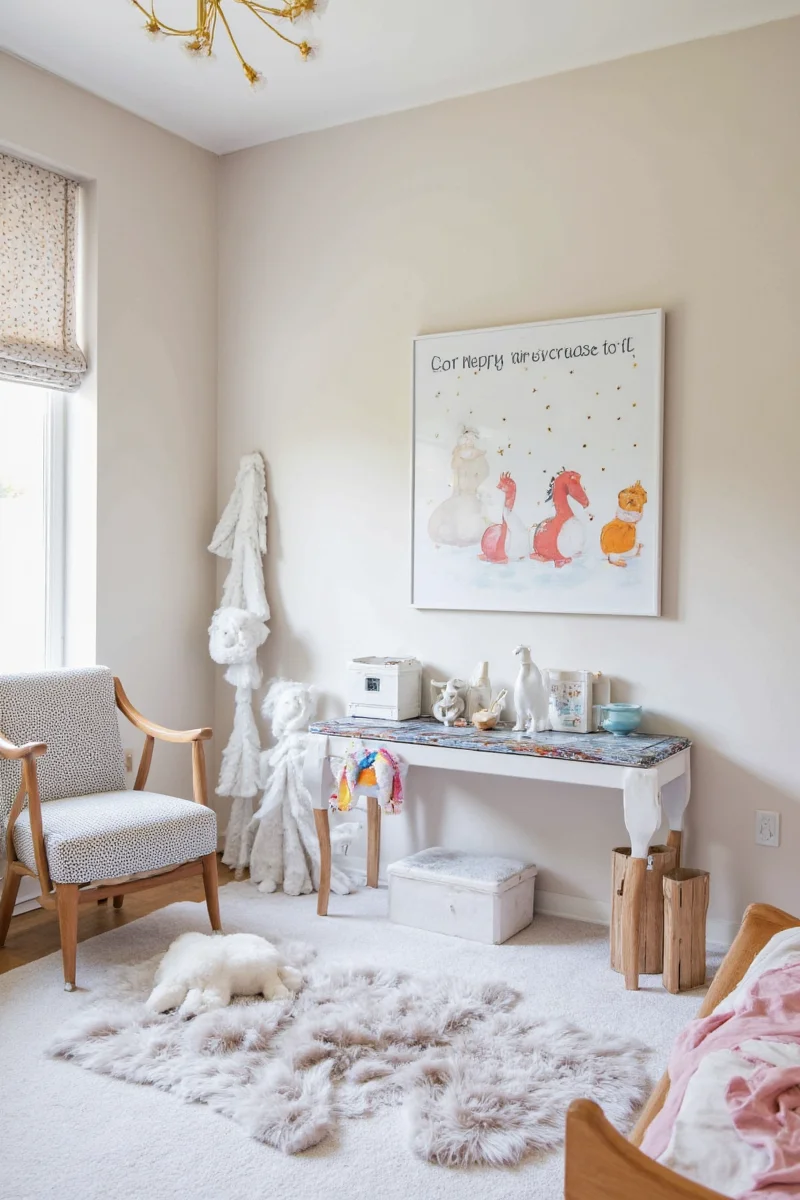 Wall art with snowy forest theme
