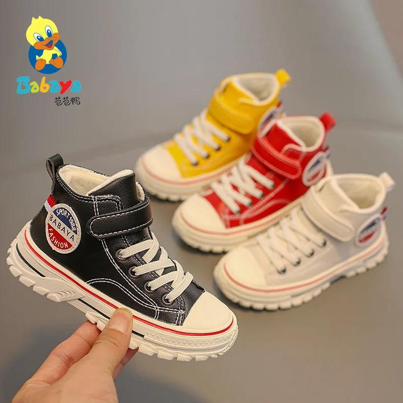 

28610 high cut children boy children sports shoes kids winter shoes, White black