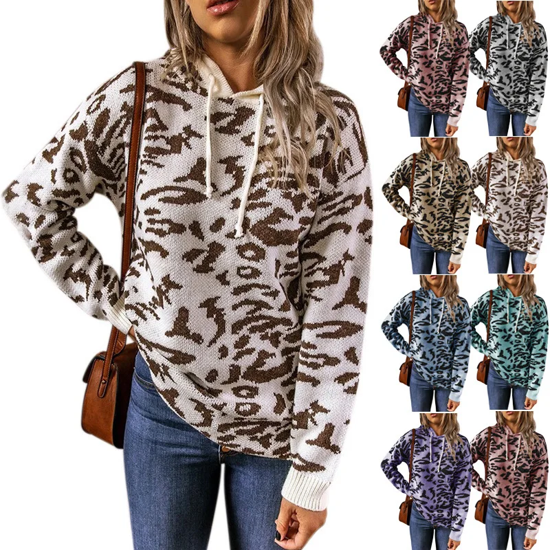 

Top selling leopard print hooded sweater in autumn and winter women sweater