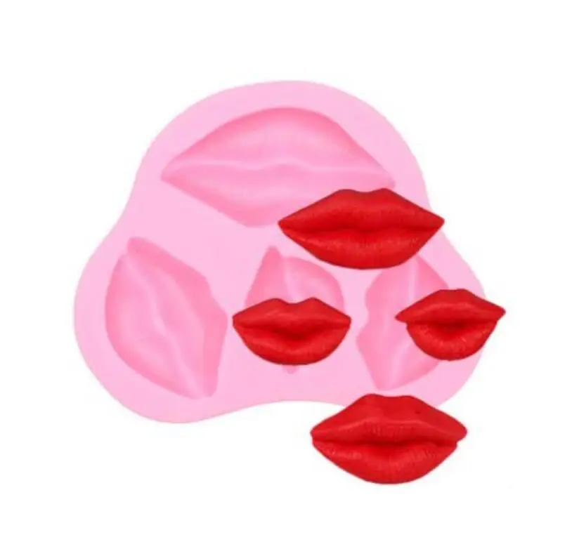 

s61 cake mould tools 4 hole lip happy valentine's day silicone mold handmade mold fondant baking mold sexy red lips lip mold