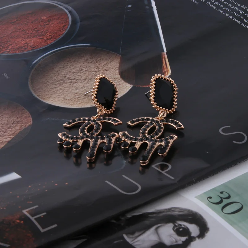 

ER0718 NeeFu WoFu Brand Drop Rhinestone Earrings Letter Fashion Earrings For Woman Large Long Brinco Ear Oorbellen Gift