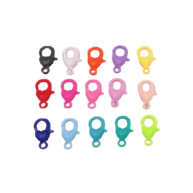 

Love Heart Shape  Plastic Lobster Clasp Multicolor Keychain Split Hooks For DIY Necklace Connector Jewelry Making, Colorful