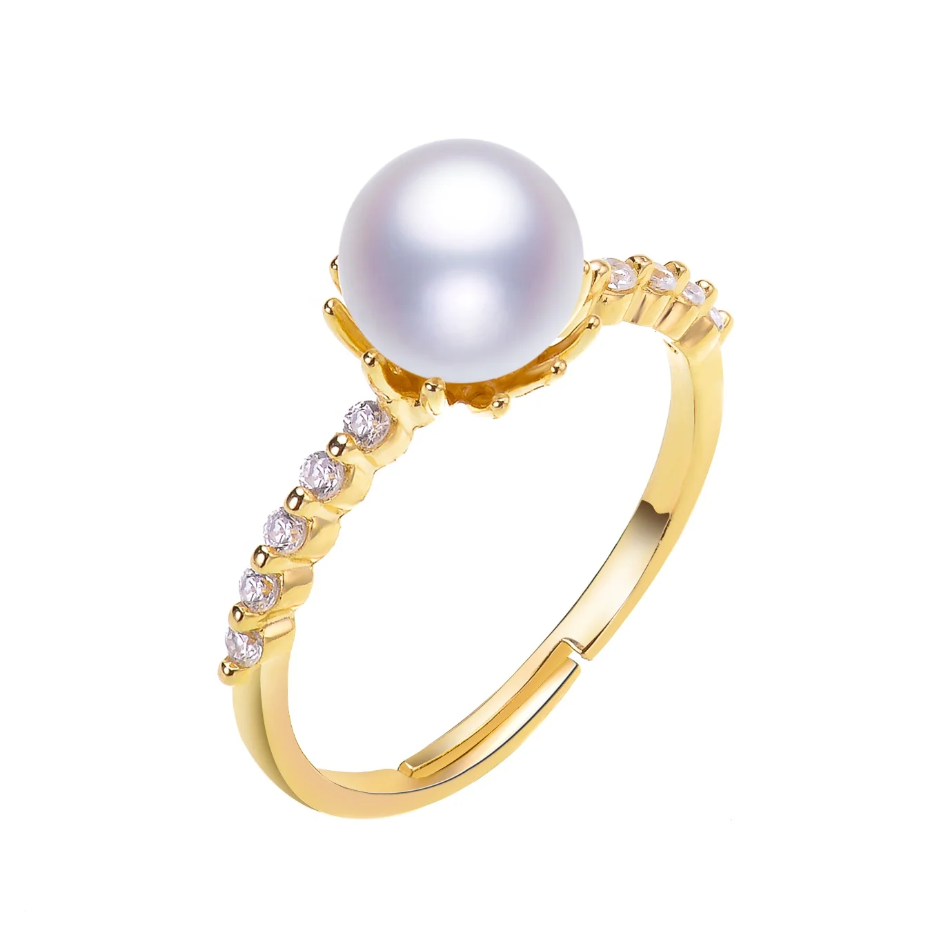 

Prevalent Round S925 Sterling Silver Pearl Ring Mounting Resizable Handmade Jewelry First-class Pearls For Mom, White