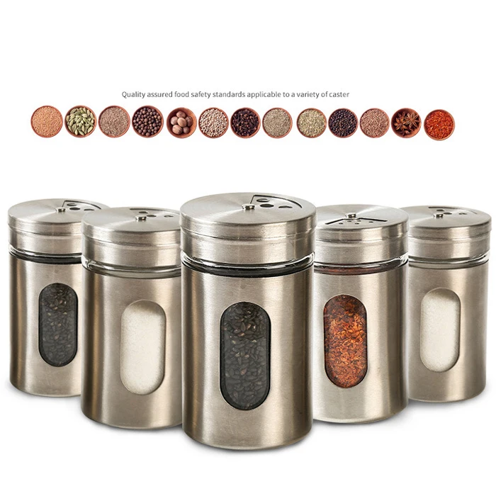 

Hot Sales Stainless Steel Spice Jar Salt Sugar Pepper Flavour Bottles With Rotating Cap For Kitchen Cooking And Outdoor Barbecue, Silver