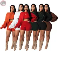 

9101012 newest design round neck short sweater clubwear fall 2019 Short Two Piece Set Women Clothing